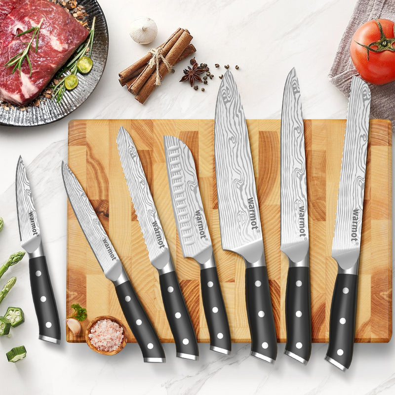 Warmot 7-Piece High Carbon Stainless Steel Cooking Knife Triple Riveted Handle with Gift Box(997-7)