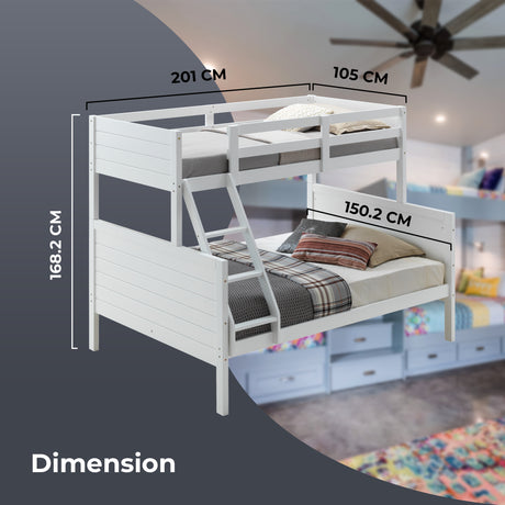 Zinnia Single Double Bunk Bed Frame Rubber Timber Wood Loft Furniture - White