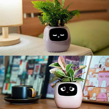 Intelligent Flower Pot, Electronic Bud, Maintenance Plant Assistant, Fun Interactive Flower Pot, Indoor Green Planting Monitoring, LCD Screen Display, Cell Phone APP Connection (Purple)