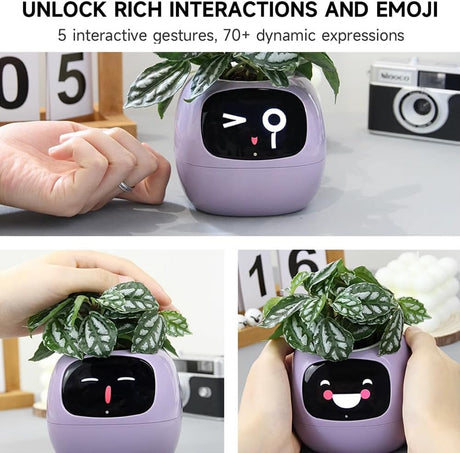 Intelligent Flower Pot, Electronic Bud, Maintenance Plant Assistant, Fun Interactive Flower Pot, Indoor Green Planting Monitoring, LCD Screen Display, Cell Phone APP Connection (Purple)