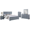 5 Pieces Bedroom Suite in Solid Wood & MDF King Size Grey Colour Bed, Bedside Table, Dresser & Tallboy