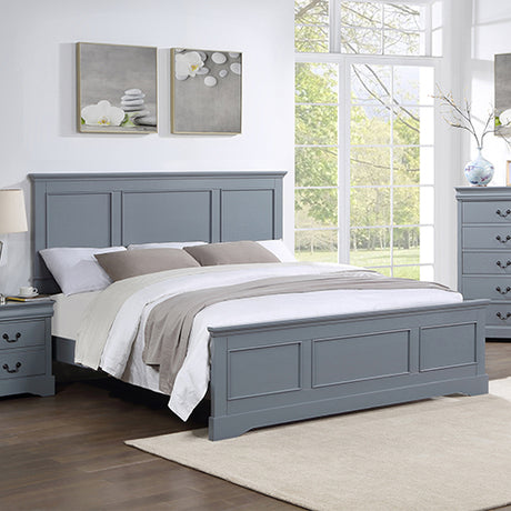 5 Pieces Bedroom Suite in Solid Wood & MDF Queen Size Grey Colour Bed, Bedside Table, Dresser & Tallboy