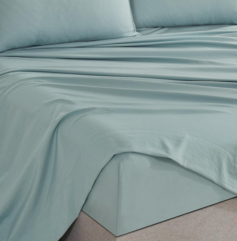 CleverPolly Vintage Washed Microfibre Sheet Set with 1 Pillowcase - Seafoam - Single