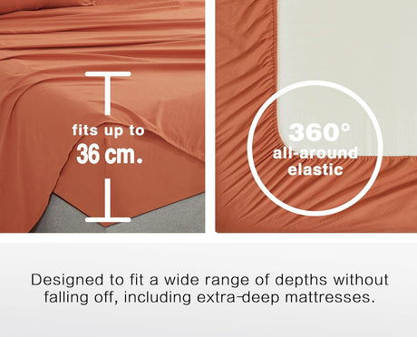 CleverPolly Vintage Washed Microfibre Sheet Set with 1 Pillowcase - Terracotta - Single