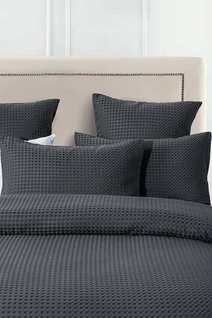 CleverPolly 100% Premium Waffle Microfibre Quilt Cover Set (3Pcs) - Dark Grey - Double