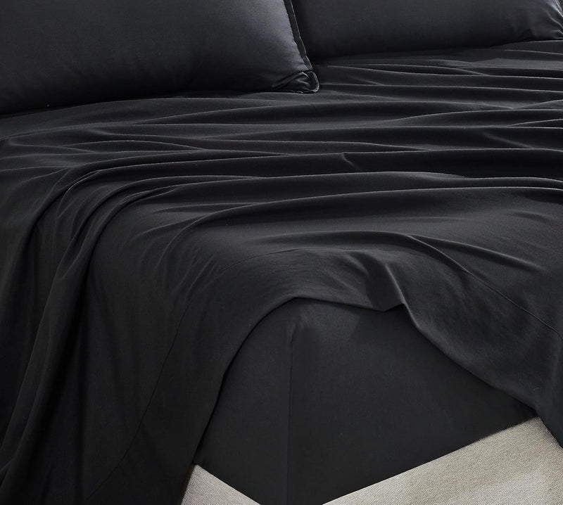 CleverPolly Vintage Washed Microfibre Sheet Set with 2 Pillowcases - Black - Double