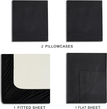 CleverPolly Vintage Washed Microfibre Sheet Set with 2 Pillowcases - Black - Double