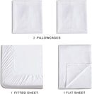 CleverPolly Vintage Washed Microfibre Sheet Set with 2 Pillowcases - White - Double