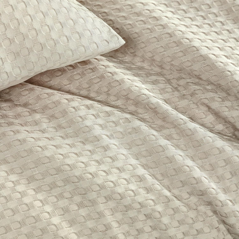 CleverPolly 100% Premium Waffle Microfibre Quilt Cover Set (3Pcs) - Beige - Queen