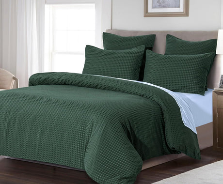 CleverPolly 100% Premium Waffle Microfibre Quilt Cover Set (3Pcs) - Green - Queen