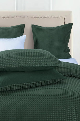 CleverPolly 100% Premium Waffle Microfibre Quilt Cover Set (3Pcs) - Green - Queen