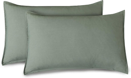 CleverPolly Vintage Washed Microfibre Sheet Set with 2 Pillowcases - Khaki Green - Queen