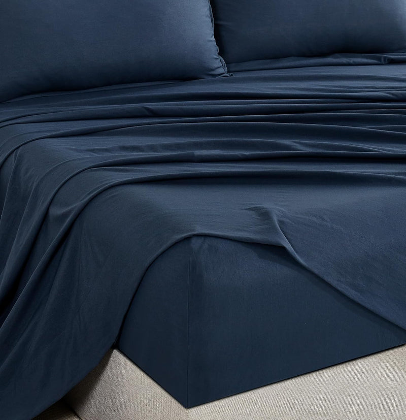 CleverPolly Vintage Washed Microfibre Sheet Set with 2 Pillowcases - Navy - Queen