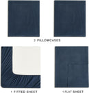 CleverPolly Vintage Washed Microfibre Sheet Set with 2 Pillowcases - Navy - Queen