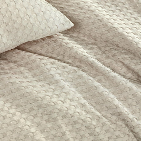 CleverPolly 100% Premium Waffle Microfibre Quilt Cover Set (3Pcs) - Beige - King