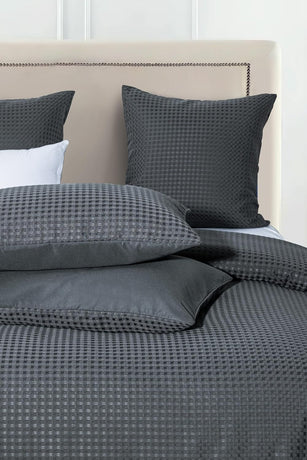 CleverPolly 100% Premium Waffle Microfibre Quilt Cover Set (3Pcs) - Dark Grey - King