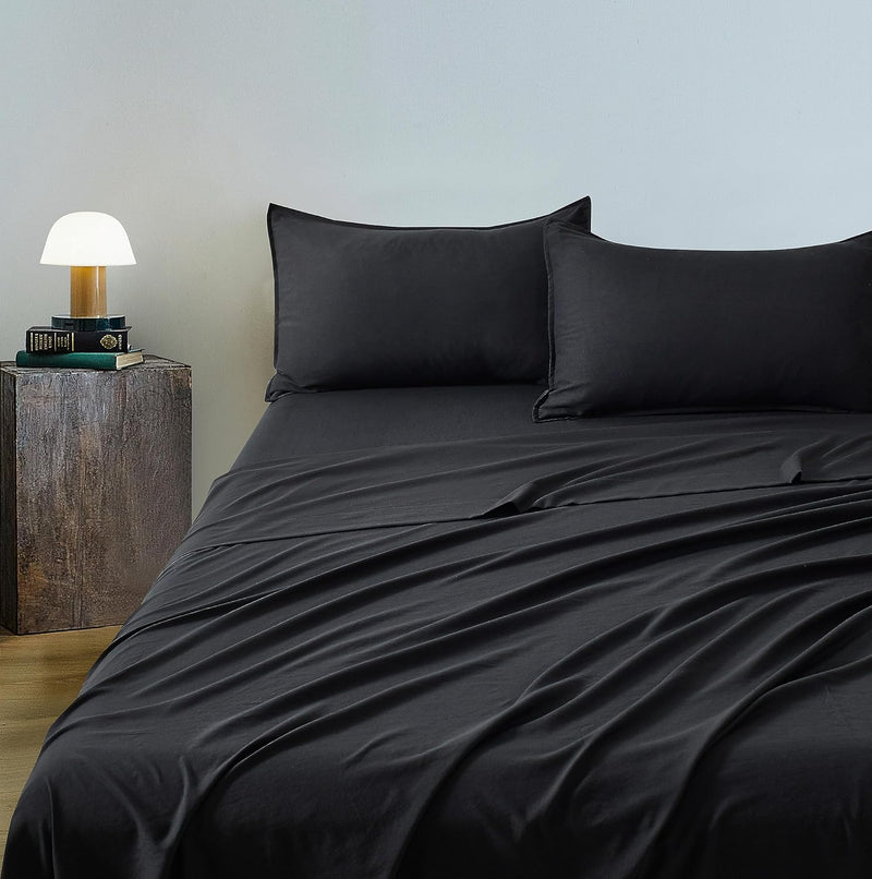 CleverPolly Vintage Washed Microfibre Sheet Set with 2 Pillowcases - Black - King