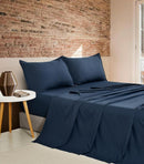 CleverPolly Vintage Washed Microfibre Sheet Set with 2 Pillowcases - Navy - King