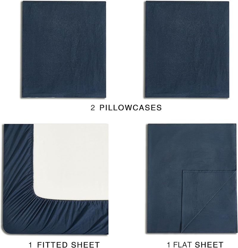 CleverPolly Vintage Washed Microfibre Sheet Set with 1 Pillowcase - Navy - King Single