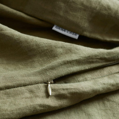 Gioia Casa 100% French Flax Linen Vintage Washed Soft Quilt Cover Set - Khaki Green - Super King