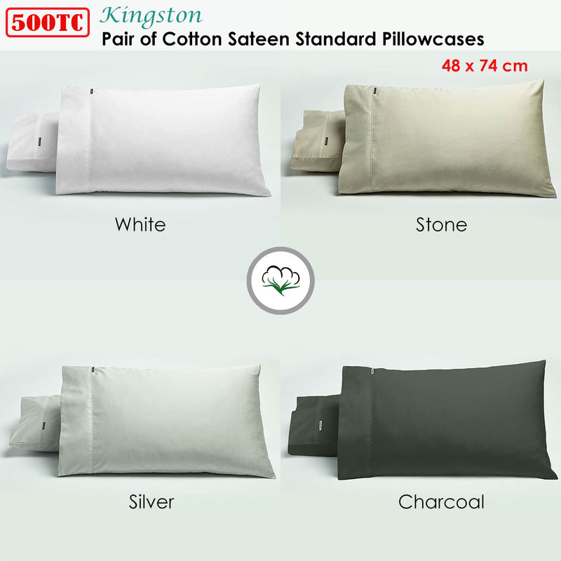 Bianca Pair of 500TC Cotton Sateen Standard Pillowcases Charcoal