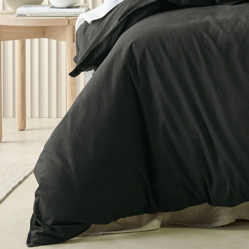 Bianca Acacia Charcoal Vintage Washed Cotton Quilt Cover Set Queen