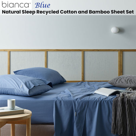 Bianca Natural Sleep Recycled Cotton and Bamboo Sheet Set Blue Queen