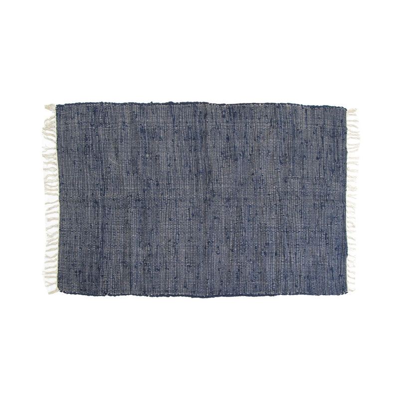 Large Chindi Cotton Handmade Floor Mat with Tassels 90 x 150 cm Navy