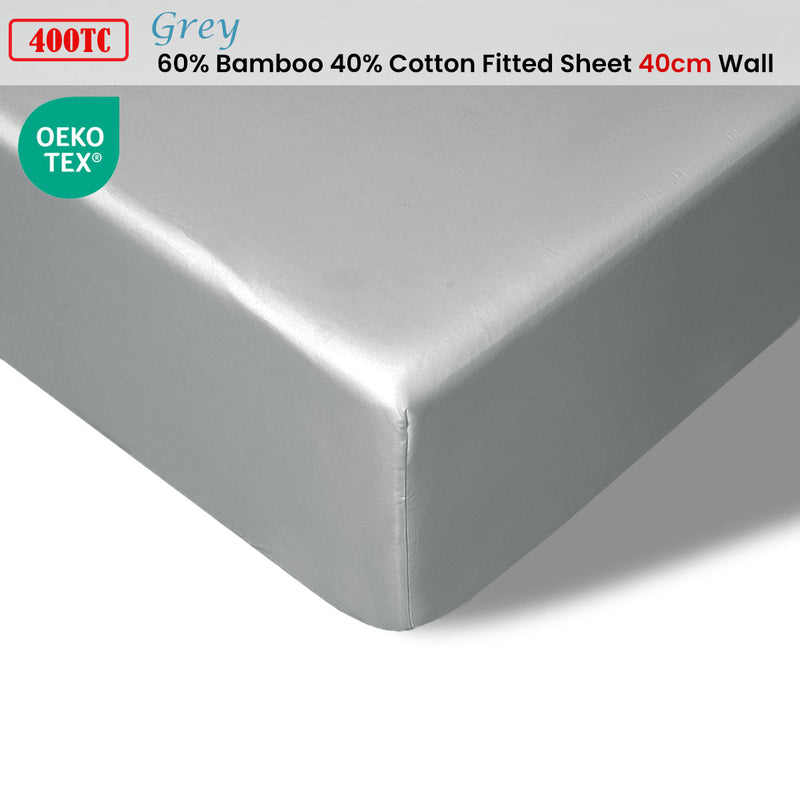 Accessorize 400TC Grey Bamboo Cotton Fitted Sheet 40cm Wall Single