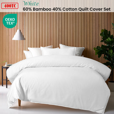 Accessorize White 400TC White Bamboo Cotton Double Stitched Quilt Cover Set