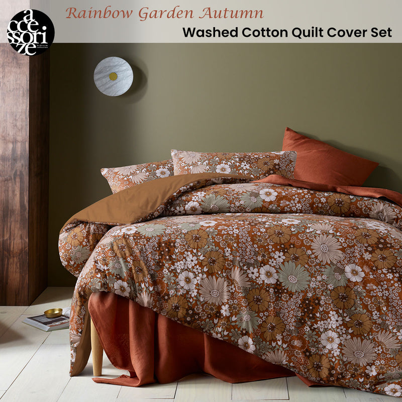 Accessorize Rainbow Garden Autumn Washed Cotton Quilt Cover Set King