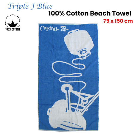 Triple J Blue 100% Cotton Beach Towel 75 x 150 cm