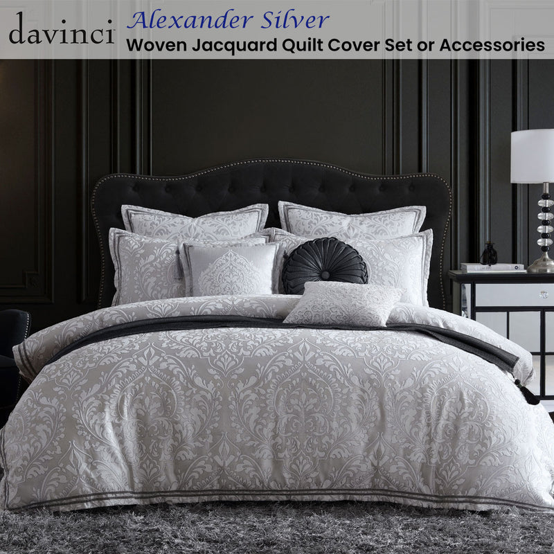 Davinci Alexander Silver Woven Jacquard Quilt Cover Set King