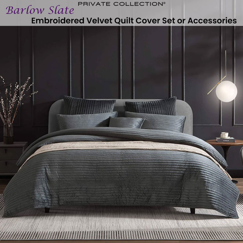 Private Collection Barlow Slate Embroidered Velvet Quilt Cover Set Super King