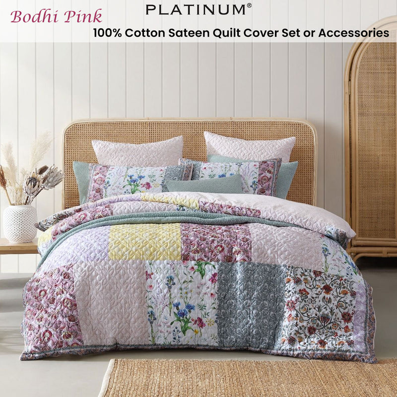 Platinum Collection Bodhi Pink 100% Cotton Sateen Quilt Cover Set Super King