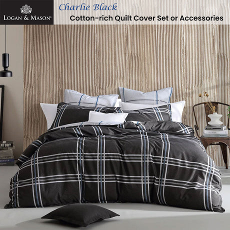 Logan and Mason Charlie Black Quilt Cover Set Queen