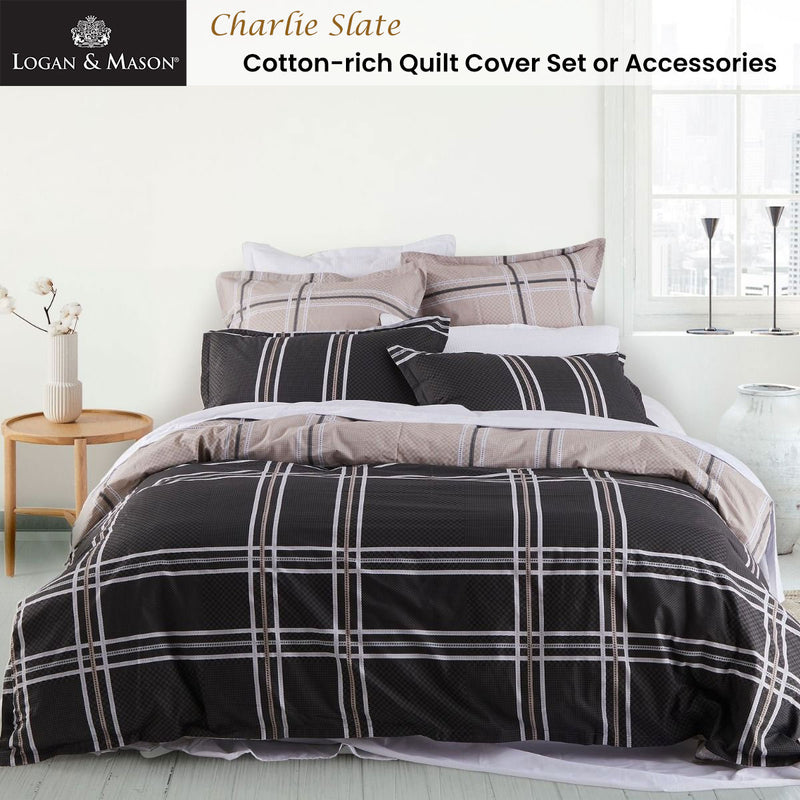 Logan and Mason Charlie Slate Quilt Cover Set King