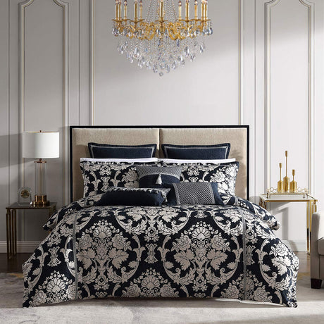 Davinci Coronet Ink Damask Motifs Woven Quilt Cover Set King