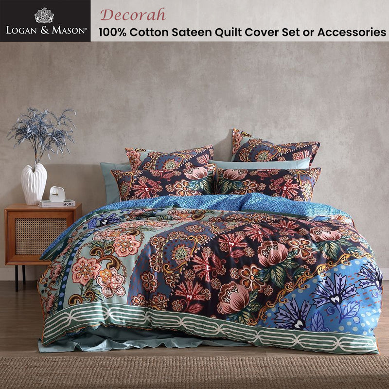 Logan and Mason 250TC Decorah Multi Cotton Sateen Quilt Cover Set Super King