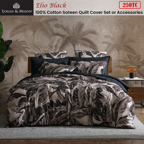 Logan & Mason Elio Black 250TC 100% Cotton Sateen Quilt Cover Set King