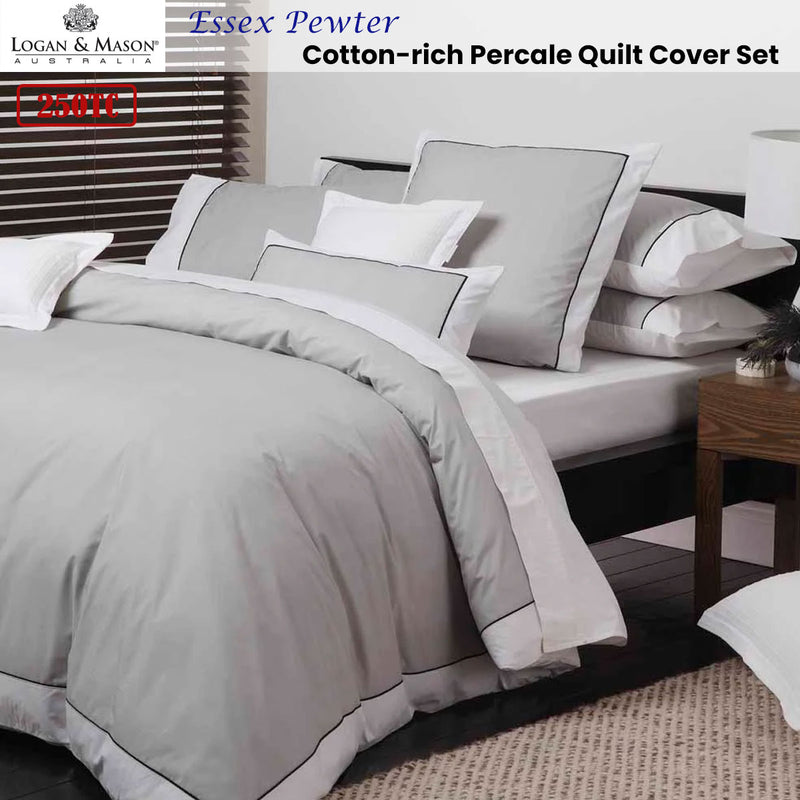 Logan and Mason Essex Pewter Cotton-rich Percale Print Quilt Cover Set King