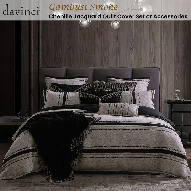 Davinci Gambusi Smoke Chenille Jacquard Quilt Cover Set Super King