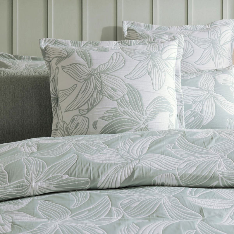 Platinum Collection Grace Sage Polyester Cotton Jacquard Quilt Cover Set King