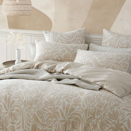 Platinum Collection Haven Caramel Polyester Cotton Jacquard Quilt Cover Set Queen