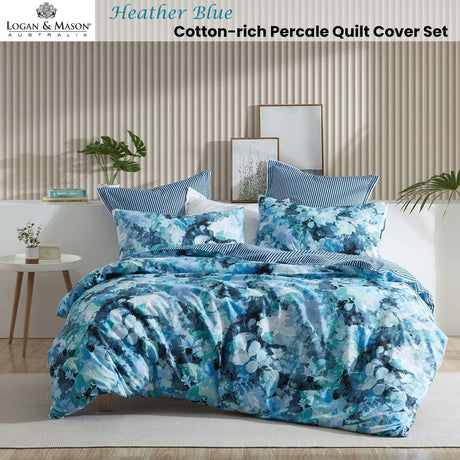 Logan and Mason Heather Blue Cotton-rich Percale Print Quilt Cover Set King