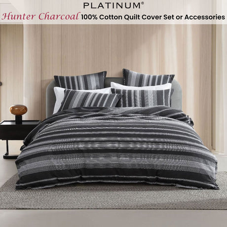 Platinum Collection Hunter Charcoal 100% Cotton Seersucker Quilt Cover Set Super King