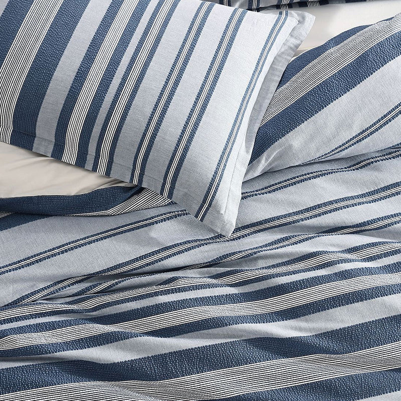 Platinum Collection Hunter Indigo 100% Cotton Seersucker Quilt Cover Set Queen