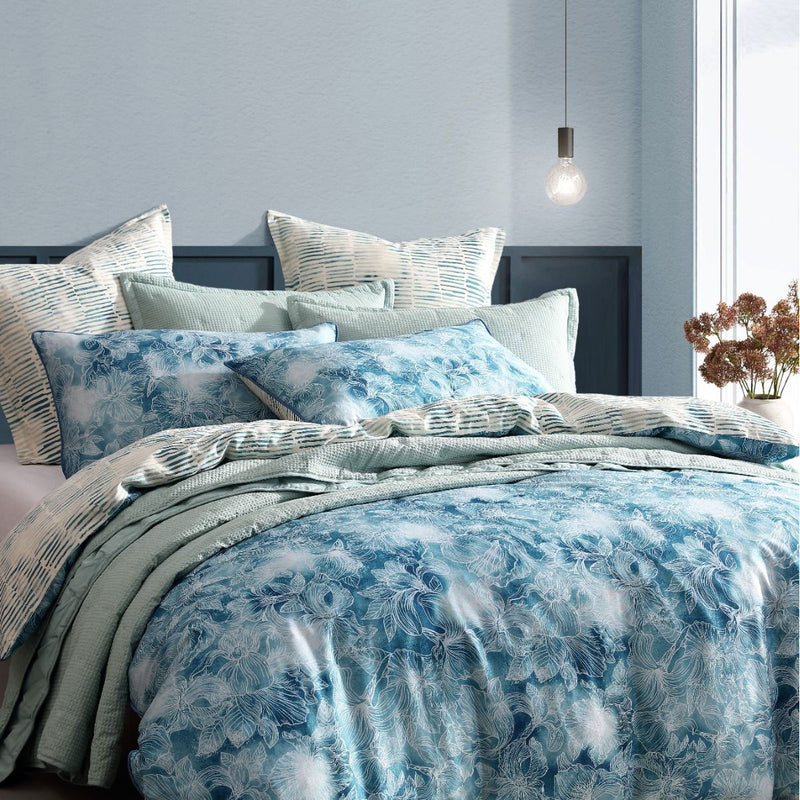 Logan & Mason Kiama Blue 250TC 100% Cotton Sateen Quilt Cover Set King