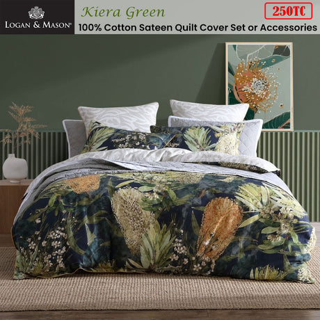 Logan & Mason Kiera Green 250TC 100% Cotton Sateen Quilt Cover Set King