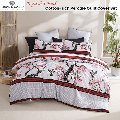 Logan and Mason Kyushu Red Cotton-rich Percale Print Quilt Cover Set King